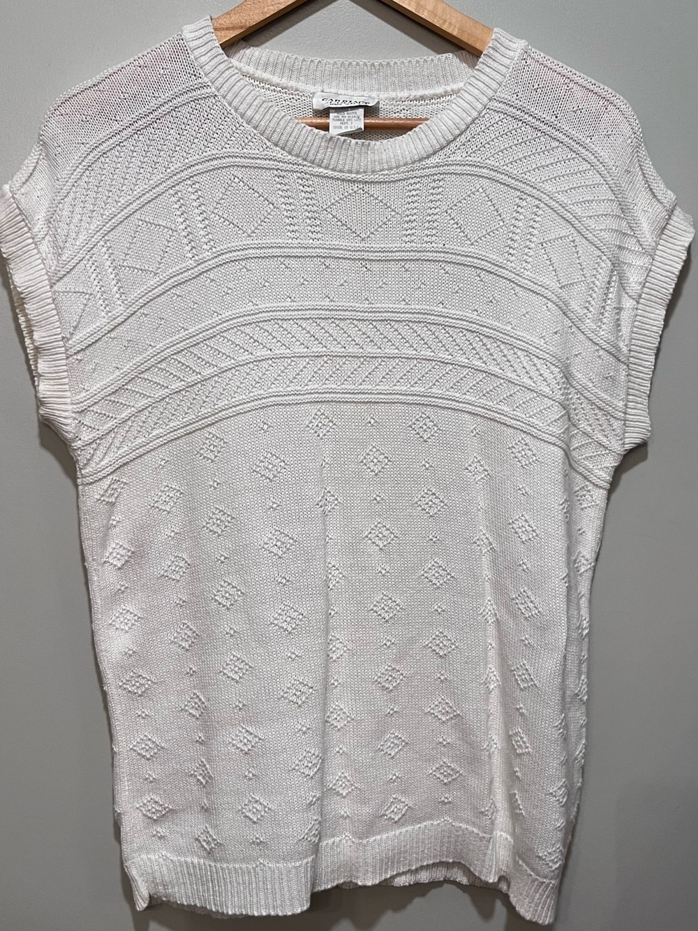 Cream Textured Knit Cap Sleeve Sweater Vintage Top